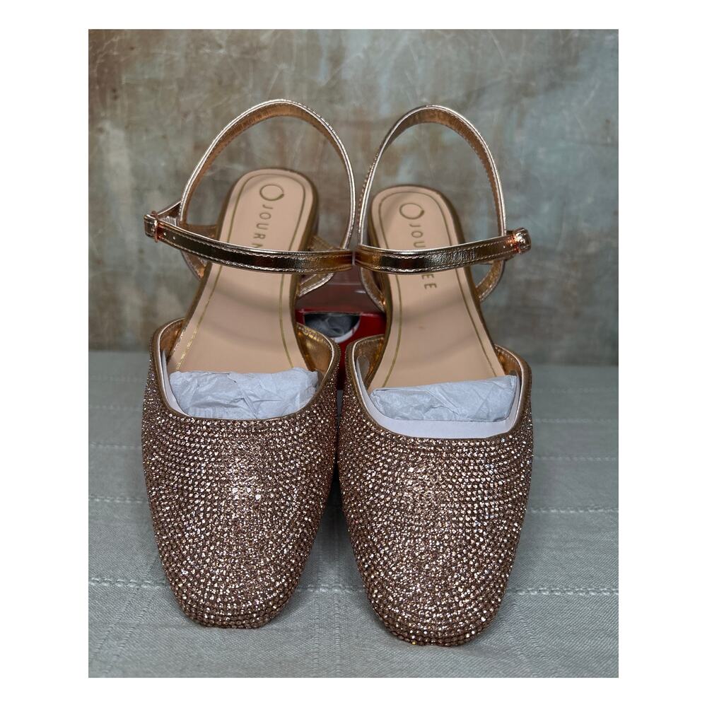 Journee Collection Women's Nysha Rhinestone Square Toe Slingback Flats Bronze 7M